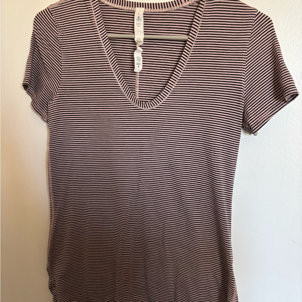 Lululemon Athletica Black and Pink Striped Active Shirt